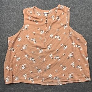 Ava & Viv Top Size 4X Peach Floral Sleeveless Button Front Blouse Boho Light